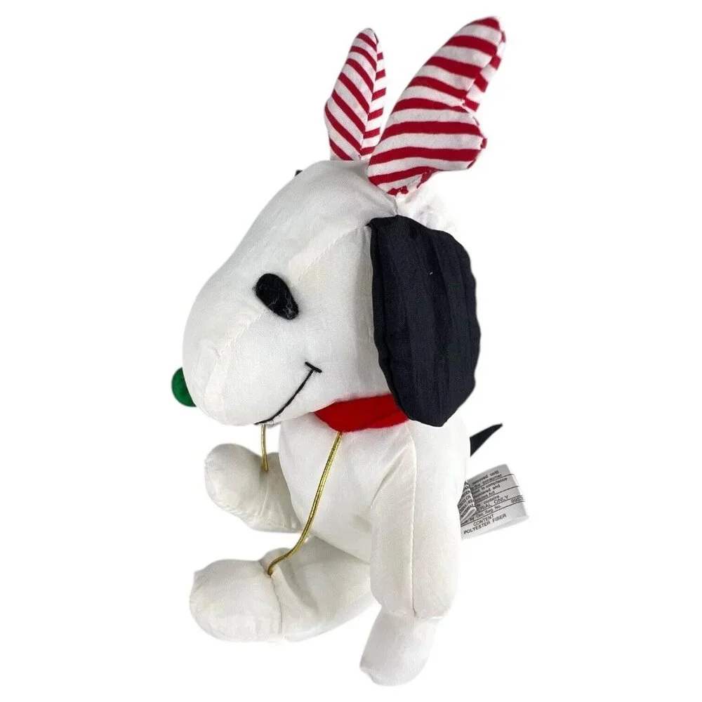 3 Peanuts Snoopy Christmas Nylon Plush Reindeer Elf Santa Stuffed Animal Whitman